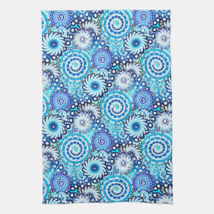 Fractal swirl pattern, shades of blue tea towel