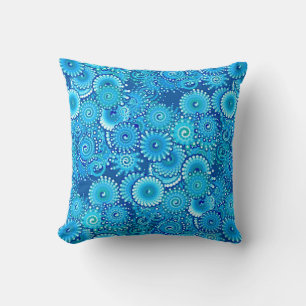 Fractal Swirl Pattern, Shades of Cobalt Blue Cushion