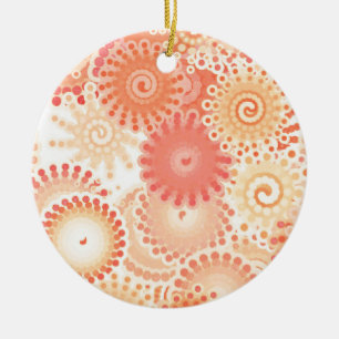 Fractal swirl pattern, shades of coral and peach ceramic tree decoration