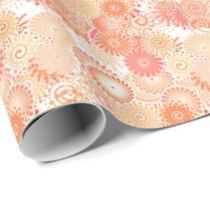 Fractal swirl pattern, shades of coral and peach wrapping paper