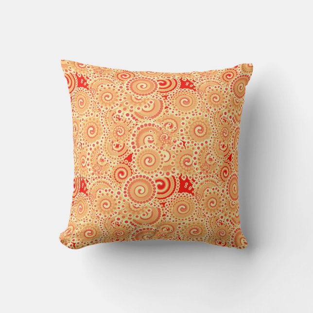 Fractal swirl pattern, shades of coral orange cushion (Front)