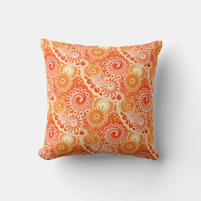 Fractal swirl pattern, shades of coral orange cushion (Front)