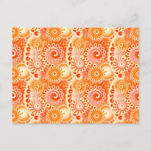 Fractal swirl pattern, shades of coral orange postcard
