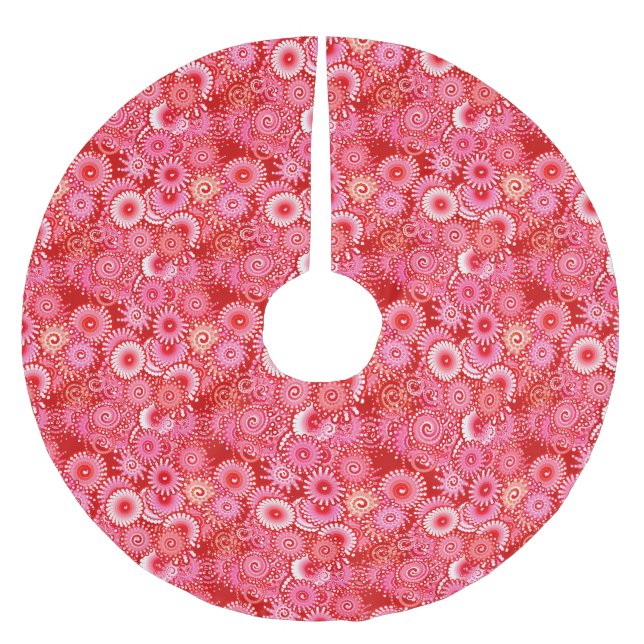 Fractal swirl pattern, shades of deep red brushed polyester tree skirt (Front)