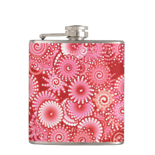 Fractal swirl pattern, shades of deep red hip flask