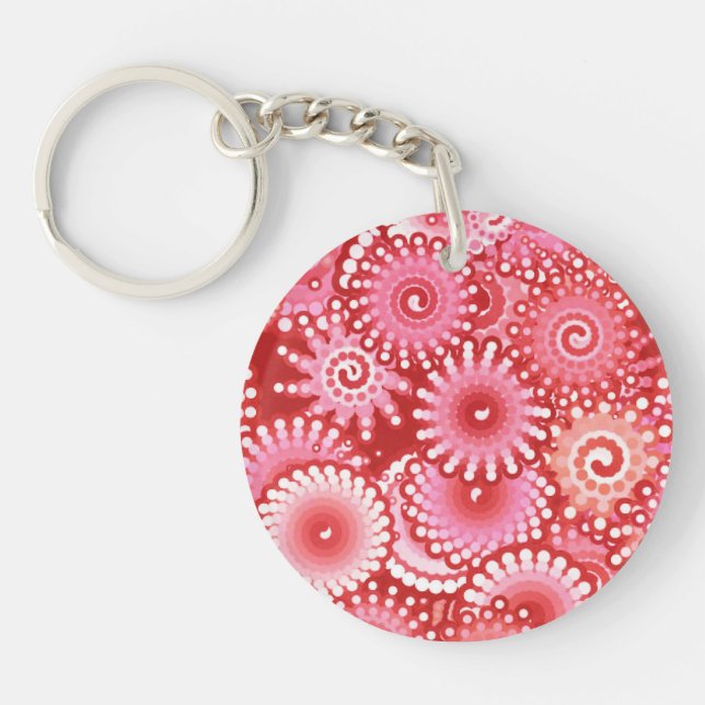 Fractal swirl pattern, shades of deep red key ring (Front)