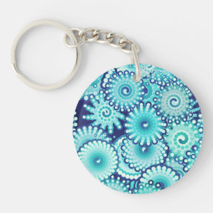 Fractal swirl pattern, shades of denim blue key ring