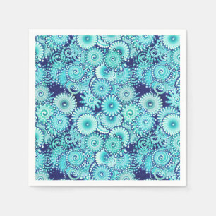 Fractal swirl pattern, shades of denim blue napkin