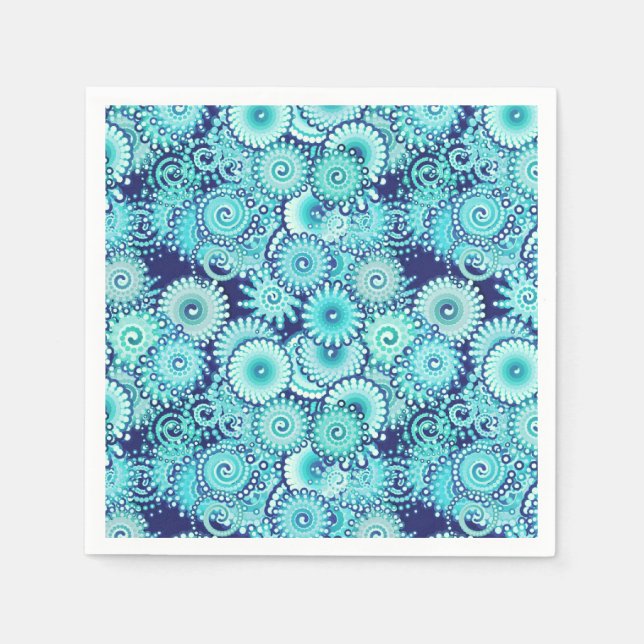 Fractal swirl pattern, shades of denim blue napkin (Front)