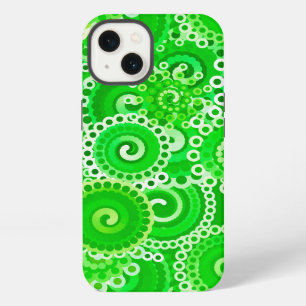 Fractal swirl pattern, shades of emerald green iPhone 13 case