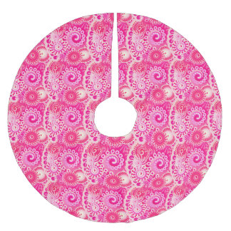 Fractal swirl pattern, shades of fuchsia pink brushed polyester tree skirt