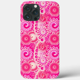 Fractal swirl pattern, shades of fuchsia pink iPhone 13 pro max case