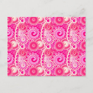 Fractal swirl pattern, shades of fuchsia pink postcard