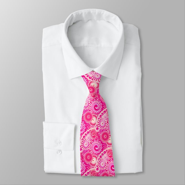Fractal swirl pattern, shades of fuchsia pink tie (Tied)
