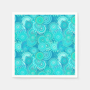 Fractal swirl pattern, shades of ocean blue napkin