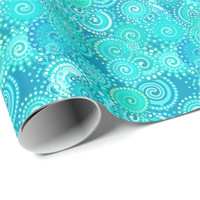 Fractal swirl pattern, shades of ocean blue wrapping paper (Roll Corner)