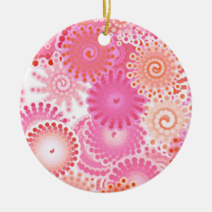 Fractal swirl pattern, shades of pink and coral ceramic tree decoration