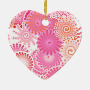 Fractal swirl pattern, shades of pink and coral ceramic tree decoration