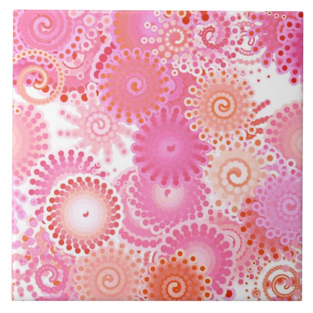 Fractal swirl pattern, shades of pink and coral tile (Front)