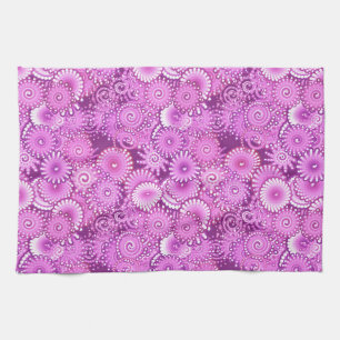 Fractal swirl pattern, shades of plum and violet tea towel