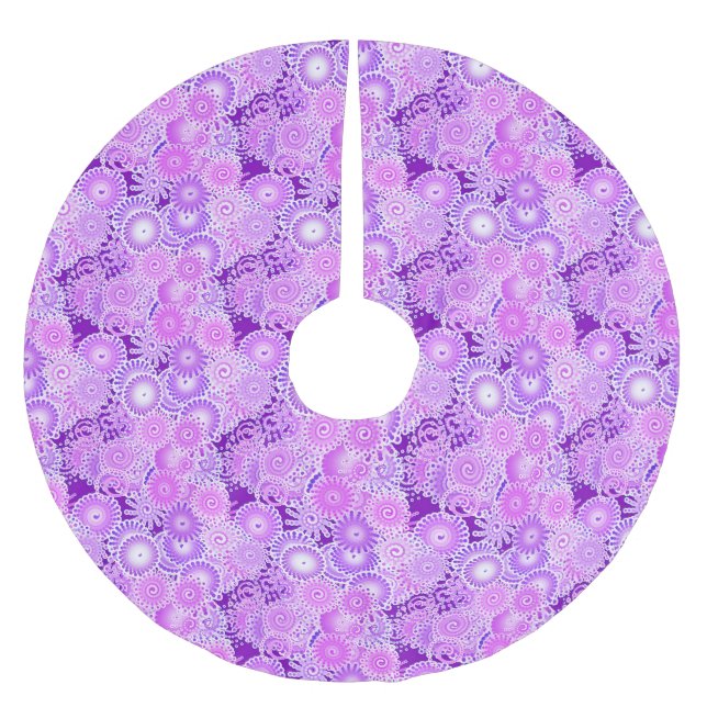 Fractal swirl pattern, shades of purple brushed polyester tree skirt (Front)