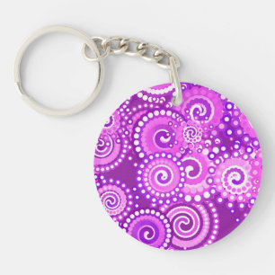 Fractal swirl pattern, shades of purple key ring