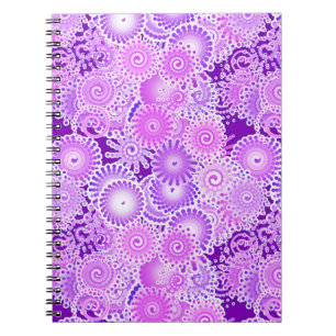 Fractal swirl pattern, shades of purple spiral notebook