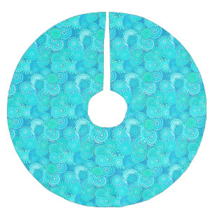 Fractal swirl pattern, shades of turquoise brushed polyester tree skirt