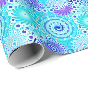 Fractal swirl pattern, turquoise, aqua, blue wrapping paper