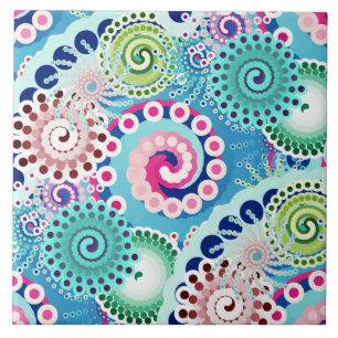 Fractal swirl pattern, turquoise, pink, multi tile