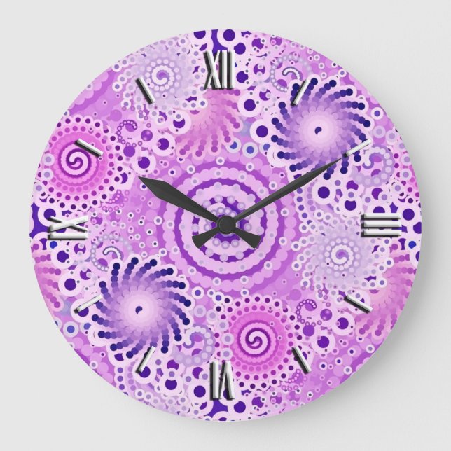 Fractal swirl pattern, violet, orchid large clock (Front)