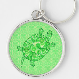 Fractal swirl turtle - lime and emerald green key ring