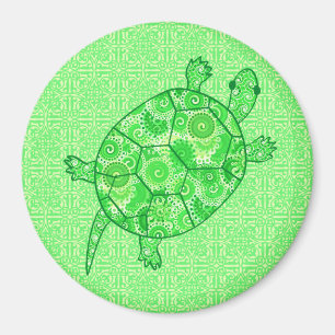 Fractal swirl turtle - lime and emerald green magnet