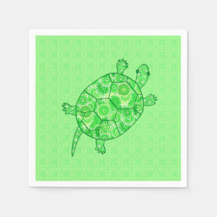 Fractal swirl turtle - lime and emerald green napkin