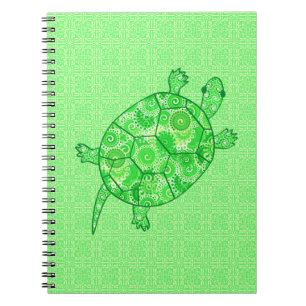 Fractal swirl turtle - lime and emerald green spiral notebook