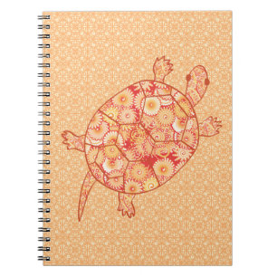 Fractal swirl turtle - shades of mandarin orange spiral notebook