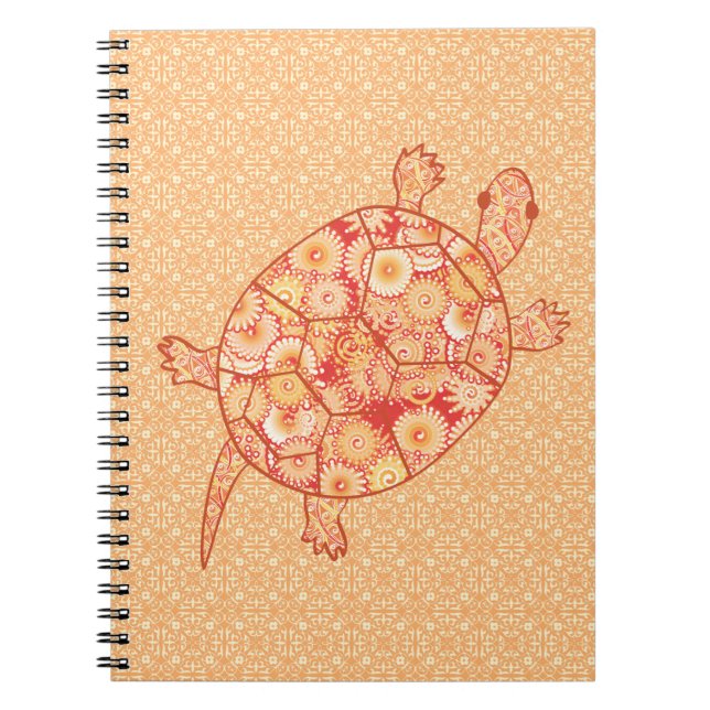 Fractal swirl turtle - shades of mandarin orange spiral notebook (Front)