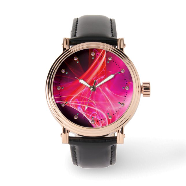FRACTAL SWIRLS IN PURPLE pink fuchsia Watch (Front)