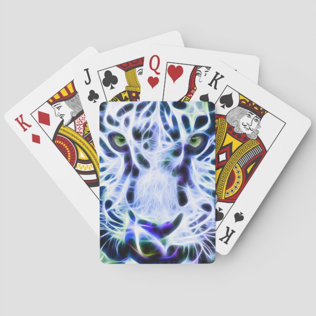 Fractal Tiger Closeup - Blue Playing Cards (Back)