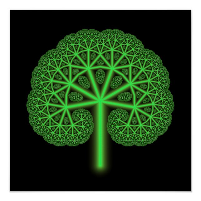 Fractal Tree Neon Green Abstract Geometric Poster (Front)