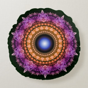 Fractal violet crystal pattern round cushion