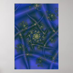 Fractal with Blue Yellow and Green Spiral Bursts Poster