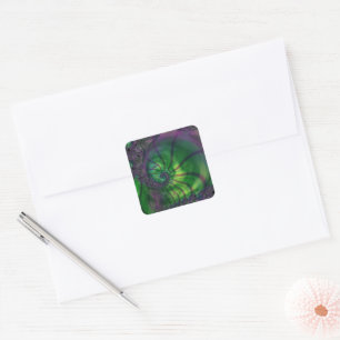 Fractal with Green and Purple Spiral Square Sticker