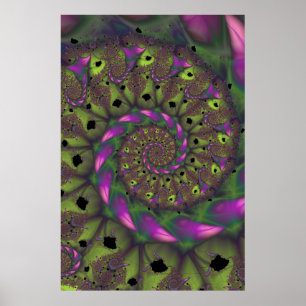 Fractal with Green Purple and Pink Petal Shapes Poster