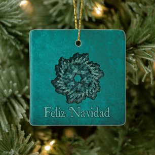Fractal Wreath - Feliz Navidad Ceramic Ornament