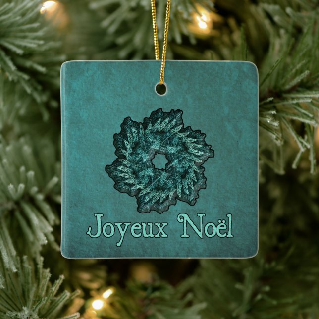 Fractal Wreath - Joyeux Noël Ceramic Ornament (Tree)
