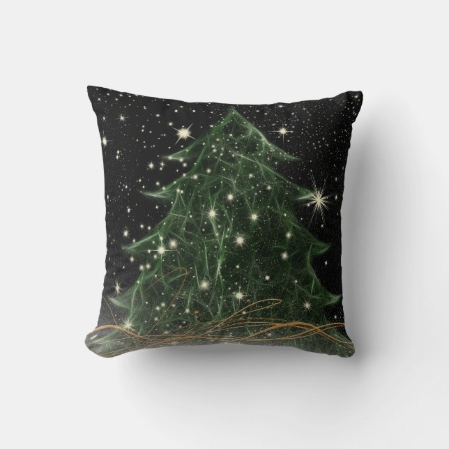 Fractalius / Green Tree and Stars Throw Pillow (Front)