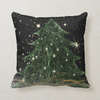 Fractalius / Green Tree and Stars Throw Pillow