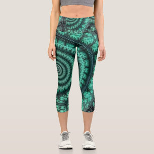 Fractalized malachite spiral capri leggings