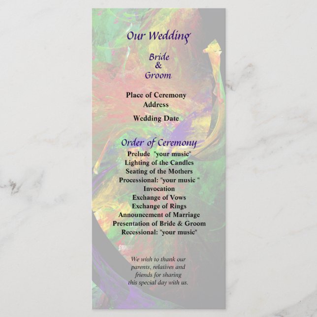 Fractrals - Peacock Wedding Program Programme (Front)